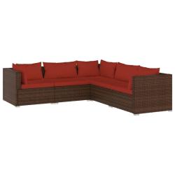 Salon de jardin meuble d'ext&eacute;rieur ensemble de mobilier 5 pi&egrave;ces avec coussins r&eacute;sine tress&eacute;e marro
