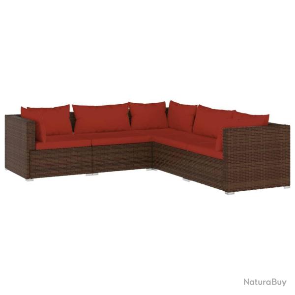 Salon de jardin meuble d'ext�rieur ensemble de mobilier 5 pi�ces avec coussins r�sine tress�e marro
