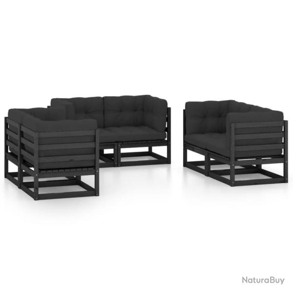 Salon de jardin meuble d'ext�rieur ensemble de mobilier 6 pi�ces avec coussins bois de pin massif 0
