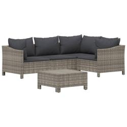 Salon de jardin meuble d'ext&eacute;rieur ensemble de mobilier 5 pi&egrave;ces avec coussins gris r&eacute;sine tress&eacute;e