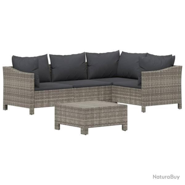 Salon de jardin meuble d'ext�rieur ensemble de mobilier 5 pi�ces avec coussins gris r�sine tress�e