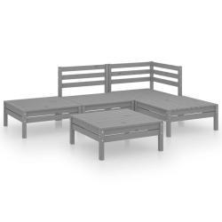 Salon de jardin meuble d'ext&eacute;rieur ensemble de mobilier 5 pi&egrave;ces bois de pin massif gris 02_0016557