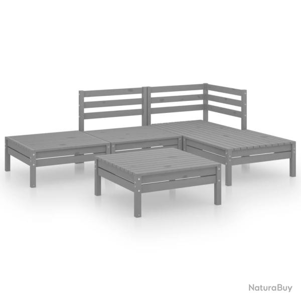 Salon de jardin meuble d'ext�rieur ensemble de mobilier 5 pi�ces bois de pin massif gris 02_0016557