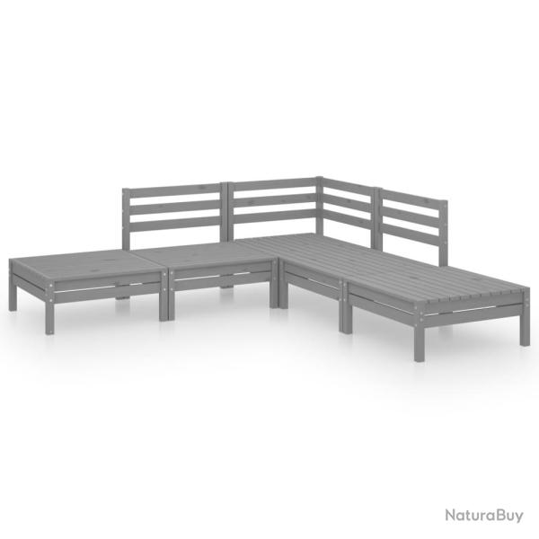Salon de jardin meuble d'ext�rieur ensemble de mobilier 5 pi�ces bois de pin massif gris 02_0016558