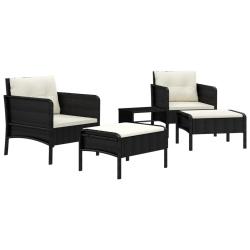 Salon de jardin meuble d'ext&eacute;rieur ensemble de mobilier 5 pi&egrave;ces avec coussins noir r&eacute;sine tress&eacute;e