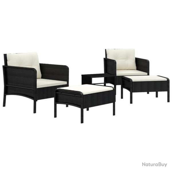 Salon de jardin meuble d'ext�rieur ensemble de mobilier 5 pi�ces avec coussins noir r�sine tress�e