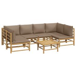Salon de jardin meuble d'ext&eacute;rieur ensemble de mobilier 7 pi&egrave;ces avec coussins taupe bambou 02_0017