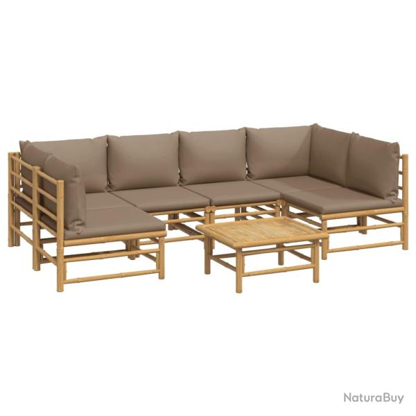 Salon de jardin meuble d'ext�rieur ensemble de mobilier 7 pi�ces avec coussins taupe bambou 02_0017