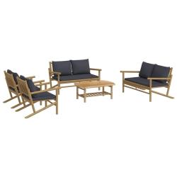Salon de jardin meuble d'ext&eacute;rieur ensemble de mobilier 5 pi&egrave;ces avec coussins gris fonc&eacute; bambou 02