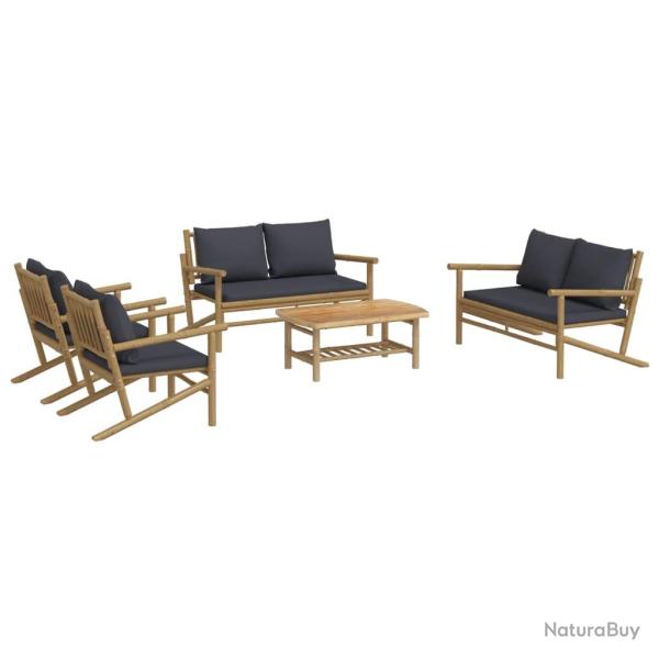Salon de jardin meuble d'ext�rieur ensemble de mobilier 5 pi�ces avec coussins gris fonc� bambou 02