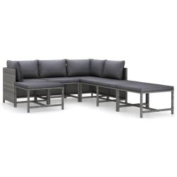 Salon de jardin meuble d'ext&eacute;rieur ensemble de mobilier 7 pi&egrave;ces avec coussins r&eacute;sine tress&eacute;e gris
