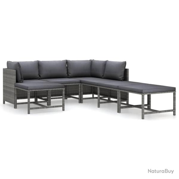 Salon de jardin meuble d'ext�rieur ensemble de mobilier 7 pi�ces avec coussins r�sine tress�e gris