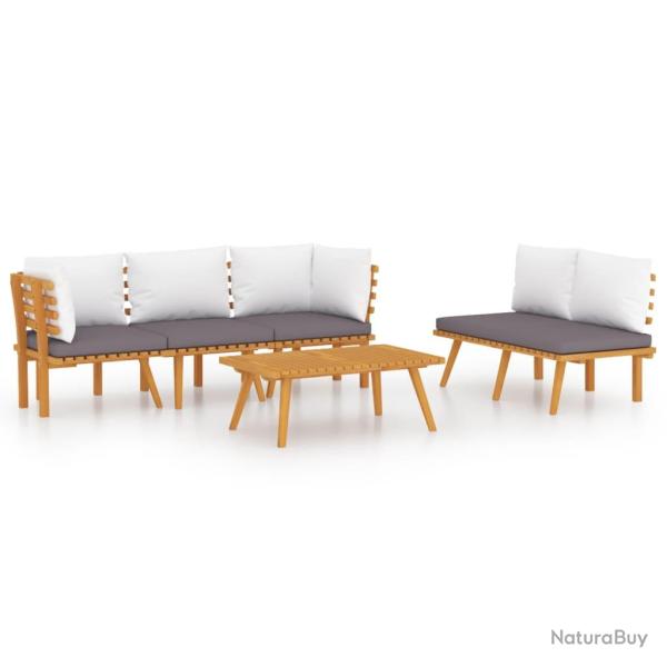 Salon de jardin meuble d'ext�rieur ensemble de mobilier 5 pi�ces avec coussins bois d'acacia solide
