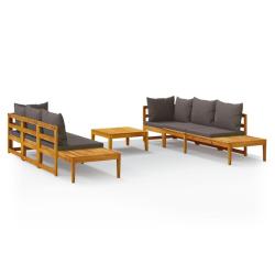 Salon de jardin meuble d'ext&eacute;rieur ensemble de mobilier 5 pi&egrave;ces avec coussins gris fonc&eacute; bois d'ac