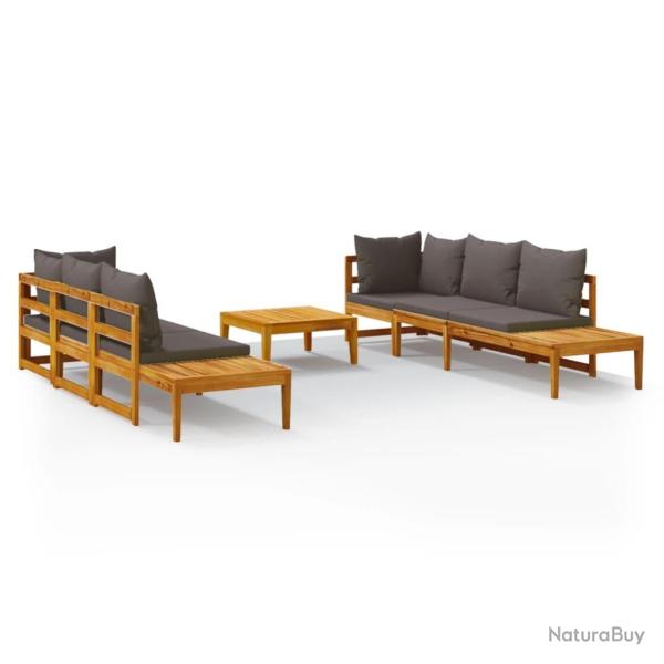 Salon de jardin meuble d'ext�rieur ensemble de mobilier 5 pi�ces avec coussins gris fonc� bois d'ac