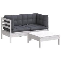 Salon de jardin meuble d'ext&eacute;rieur ensemble de mobilier 3 pi&egrave;ces avec coussins anthracite bois de p