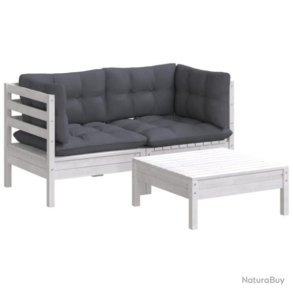 Salon de jardin meuble d'ext�rieur ensemble de mobilier 3 pi�ces avec coussins anthracite bois de p