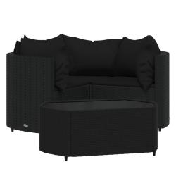 Salon de jardin meuble d'ext&eacute;rieur ensemble de mobilier 4 pi&egrave;ces avec coussins noir r&eacute;sine tress&eacute;e