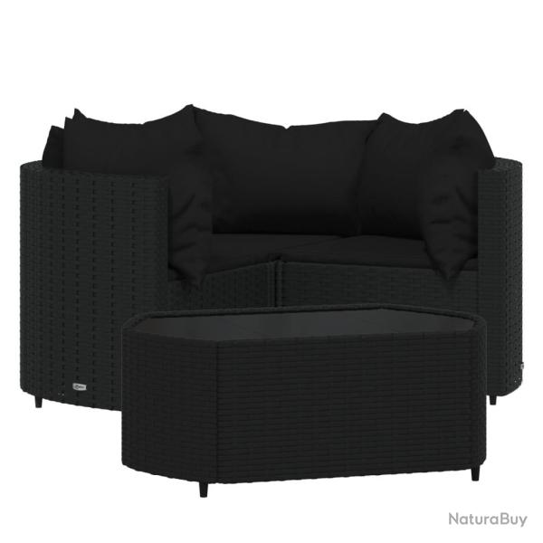 Salon de jardin meuble d'ext�rieur ensemble de mobilier 4 pi�ces avec coussins noir r�sine tress�e