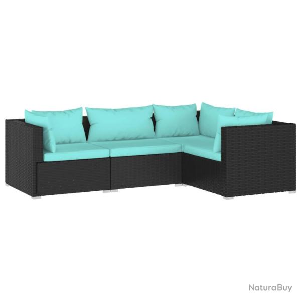 Salon de jardin meuble d'ext�rieur ensemble de mobilier 4 pi�ces avec coussins r�sine tress�e noir