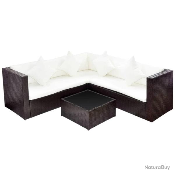 Salon de jardin meuble d'ext�rieur ensemble de mobilier 4 pi�ces avec coussins r�sine tress�e marro