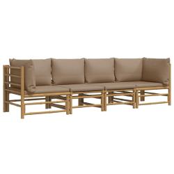 Salon de jardin meuble d'ext&eacute;rieur ensemble de mobilier 4 pi&egrave;ces avec coussins taupe bambou 02_0016