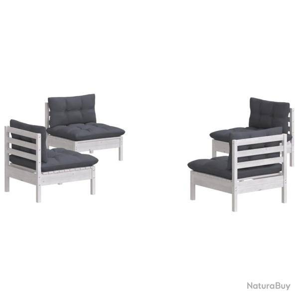 Salon de jardin meuble d'ext�rieur ensemble de mobilier 4 pi�ces avec coussins anthracite bois de p