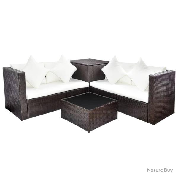 Salon de jardin meuble d'ext�rieur ensemble de mobilier 4 pi�ces avec coussins r�sine tress�e marro
