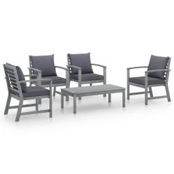 Salon de jardin meuble d'ext&eacute;rieur ensemble de mobilier 5 pi&egrave;ces avec coussin bois d'acacia solide