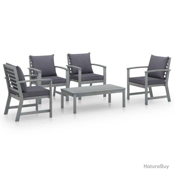 Salon de jardin meuble d'ext�rieur ensemble de mobilier 5 pi�ces avec coussin bois d'acacia solide