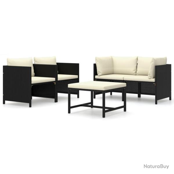 Salon de jardin meuble d'ext�rieur ensemble de mobilier 5 pi�ces avec coussins r�sine tress�e noir