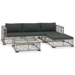 Salon de jardin meuble d'ext&eacute;rieur ensemble de mobilier 5 pi&egrave;ces avec coussins r&eacute;sine tress&eacute;e gris