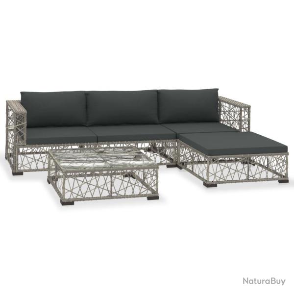 Salon de jardin meuble d'ext�rieur ensemble de mobilier 5 pi�ces avec coussins r�sine tress�e gris