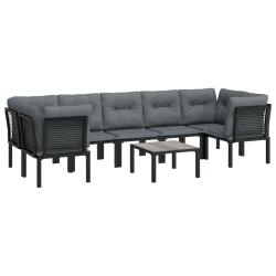 Salon de jardin meuble d'ext&eacute;rieur ensemble de mobilier 8 pi&egrave;ces r&eacute;sine tress&eacute;e noir et gris 02_001