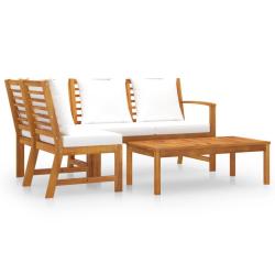 Salon de jardin meuble d'ext&eacute;rieur ensemble de mobilier 4 pi&egrave;ces avec coussin cr&egrave;me bois d'acacia s