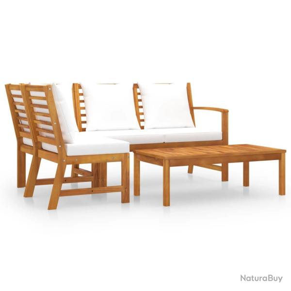 Salon de jardin meuble d'ext�rieur ensemble de mobilier 4 pi�ces avec coussin cr�me bois d'acacia s