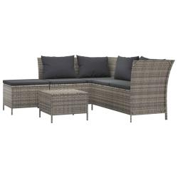 Salon de jardin meuble d'ext&eacute;rieur ensemble de mobilier 4 pi&egrave;ces avec coussins gris r&eacute;sine tress&eacute;e