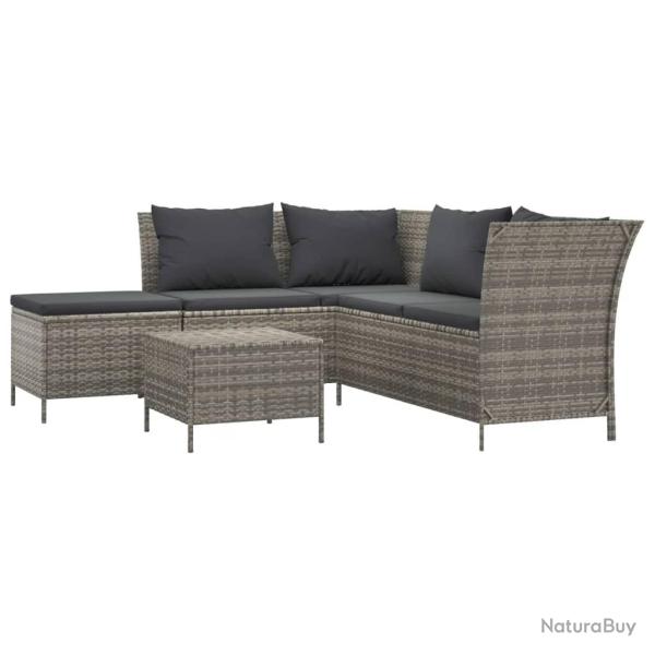 Salon de jardin meuble d'ext�rieur ensemble de mobilier 4 pi�ces avec coussins gris r�sine tress�e