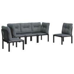 Salon de jardin meuble d'ext&eacute;rieur ensemble de mobilier 5 pi&egrave;ces r&eacute;sine tress&eacute;e noir et gris 02_001