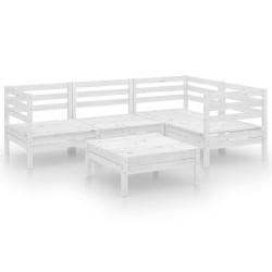 Salon de jardin meuble d'ext&eacute;rieur ensemble de mobilier 5 pi&egrave;ces bois de pin massif blanc 02_0016553