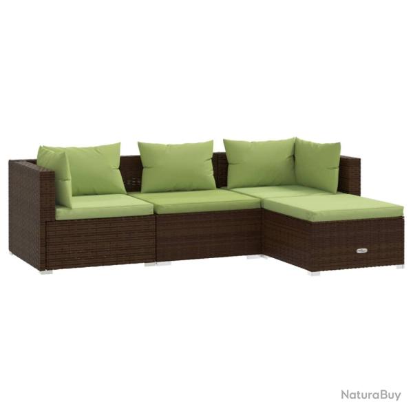 Salon de jardin meuble d'ext�rieur ensemble de mobilier 4 pi�ces avec coussins r�sine tress�e marro