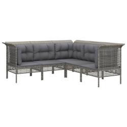 Salon de jardin meuble d'ext&eacute;rieur ensemble de mobilier 5 pi&egrave;ces avec coussins gris r&eacute;sine tress&eacute;e