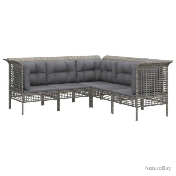 Salon de jardin meuble d'ext�rieur ensemble de mobilier 5 pi�ces avec coussins gris r�sine tress�e