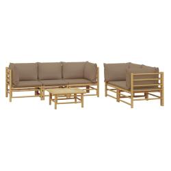 Salon de jardin meuble d'ext&eacute;rieur ensemble de mobilier 6 pi&egrave;ces avec coussins taupe bambou 02_0016