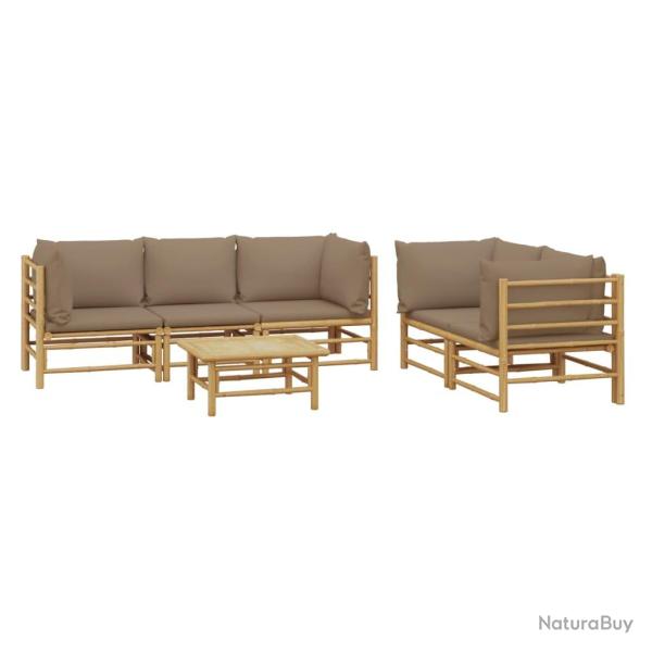 Salon de jardin meuble d'ext�rieur ensemble de mobilier 6 pi�ces avec coussins taupe bambou 02_0016