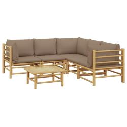 Salon de jardin meuble d'ext&eacute;rieur ensemble de mobilier 6 pi&egrave;ces avec coussins taupe bambou 02_0016