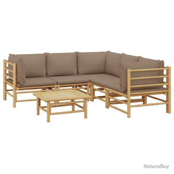 Salon de jardin meuble d'ext�rieur ensemble de mobilier 6 pi�ces avec coussins taupe bambou 02_0016