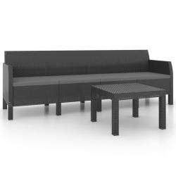 Salon de jardin meuble d'ext&eacute;rieur ensemble de mobilier 2 pi&egrave;ces avec coussins pp rotin anthracite
