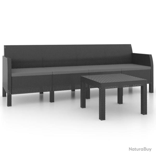Salon de jardin meuble d'ext�rieur ensemble de mobilier 2 pi�ces avec coussins pp rotin anthracite