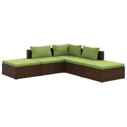 Salon de jardin meuble d'ext&eacute;rieur ensemble de mobilier 5 pi&egrave;ces avec coussins r&eacute;sine tress&eacute;e marro